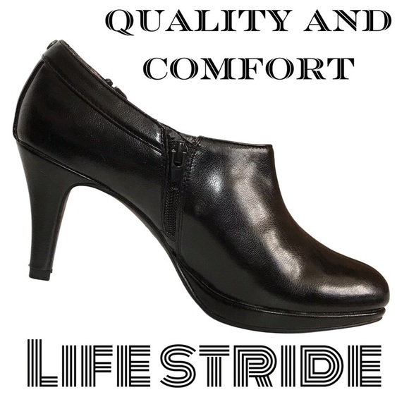 Life Stride Shoes - Life stride women's ankle booties black sz 8 soft system leather Slip on Comfort